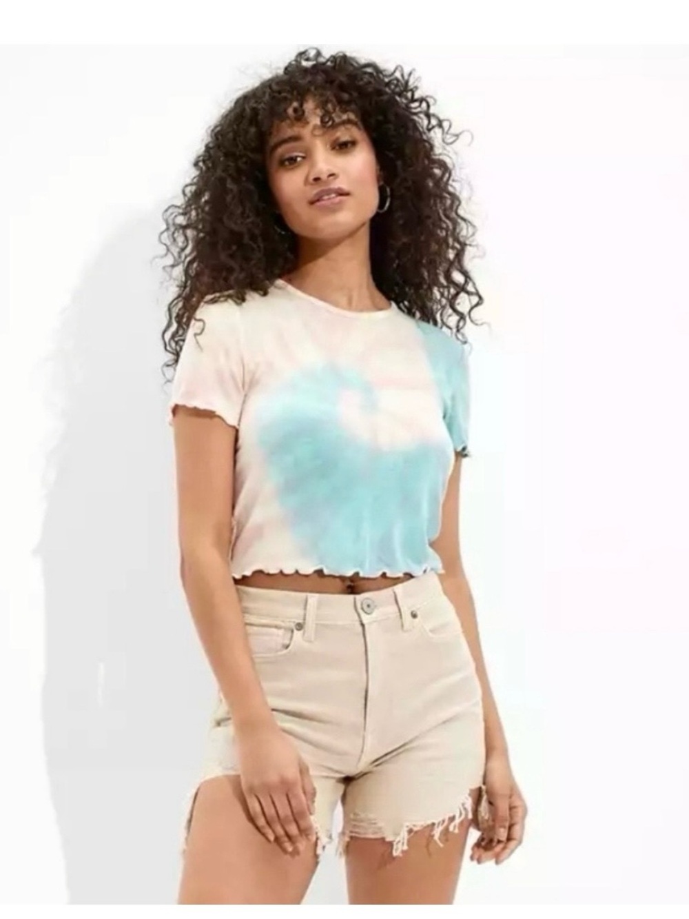 American Eagle Outfitters Cream Frayed Hem High-Rise Jean Shorts